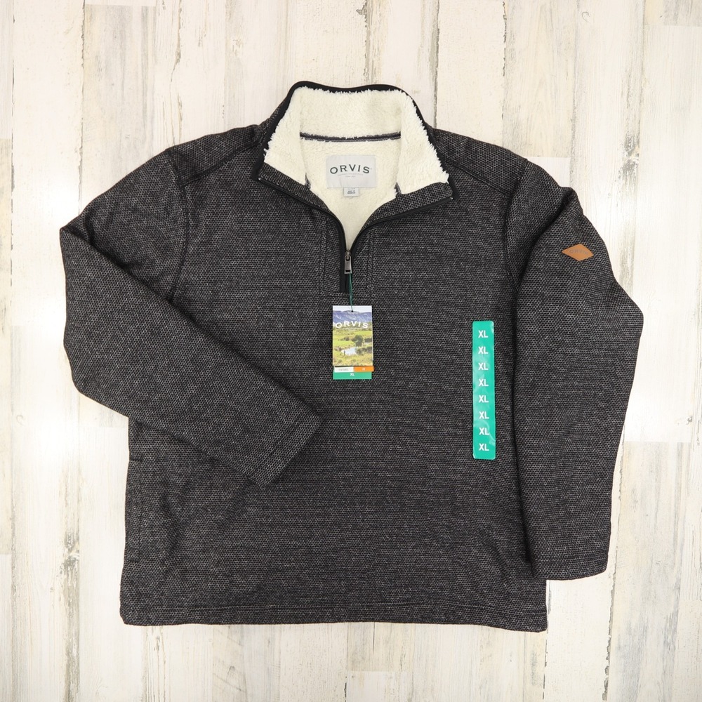 NEW Orvis Classic 1/4 Zip Pullover Mens XL Gray Sherpa Lined Fleece